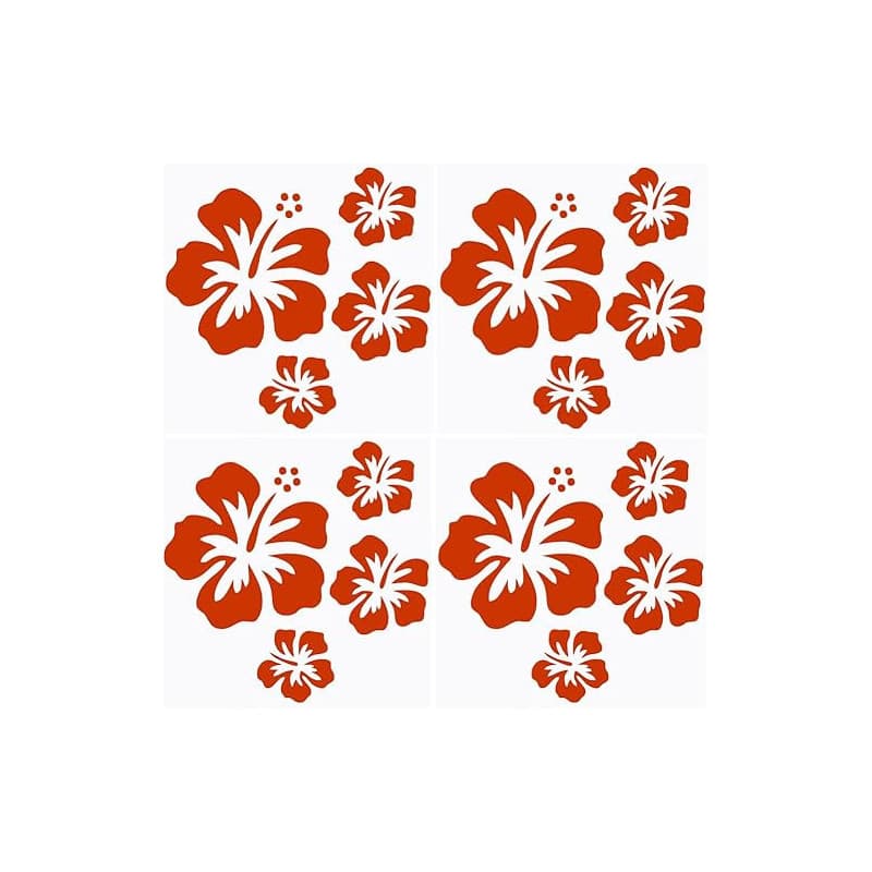 GORGECRAFT 4 feuille D'Autocollants Hawaïens en Forme de Fleur D'Hibiscus pour Voiture Autocollants Réfléchissants Rouges Vinyle