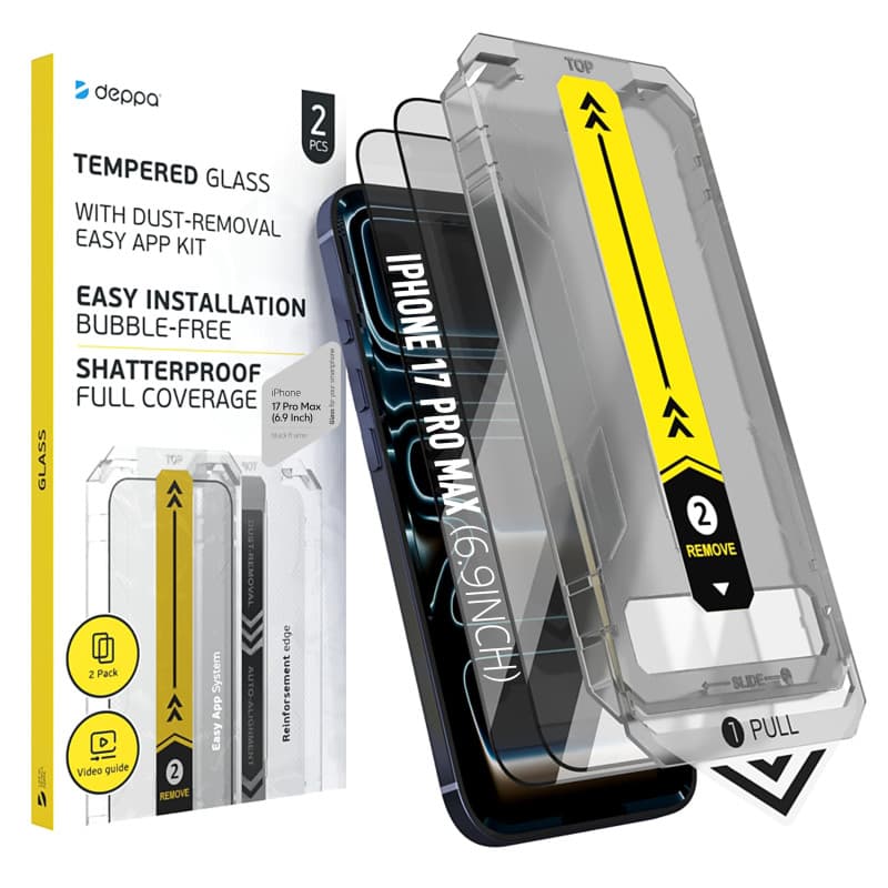 Deppa | Lot de 2 | pour iPhone 17 Pro Max (6.9") Verre Trempé avec Kit de pose facile | Anti-Poussière & Anti-Bulles | Résistant