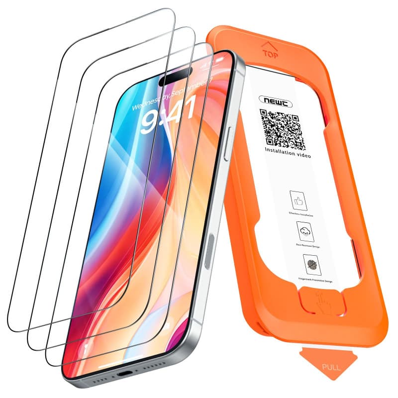 NEW'C Lot de 3, Verre Trempé pour iPhone 17 Pro Max (6,9 Pouces) Film en Protection écran à pose rapide Couverture Complète - Ul