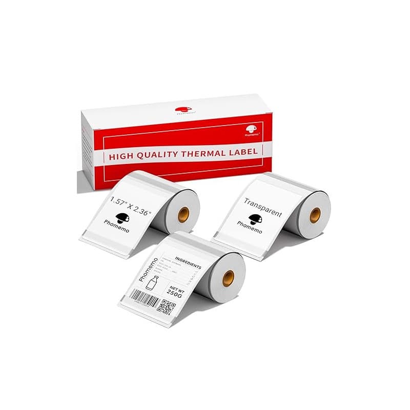 Phomemo 3 rouleaux Transparente Étiquette M110 Étiquette Transparente Autocollante,1,57"x2,36"(40×60mm),Compatible avec Phomemo
