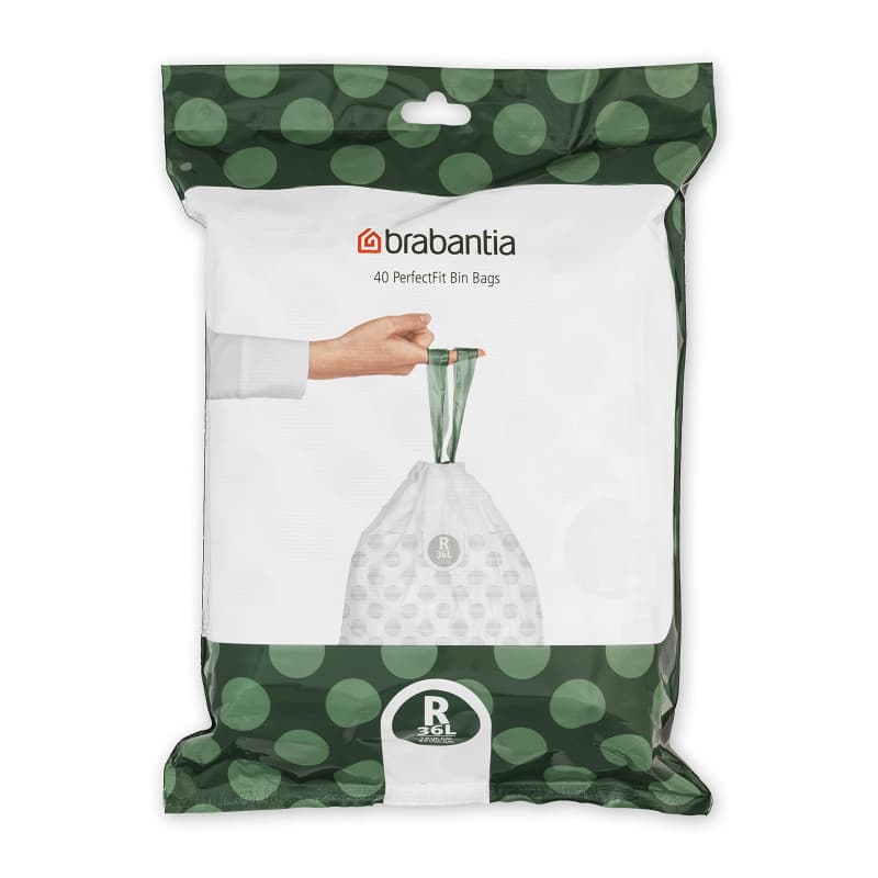 Brabantia Sacs Poubelle PerfectFit (Code R / 36L). Ultra Résistant, Poignées Coulissantes (40 Sacs)