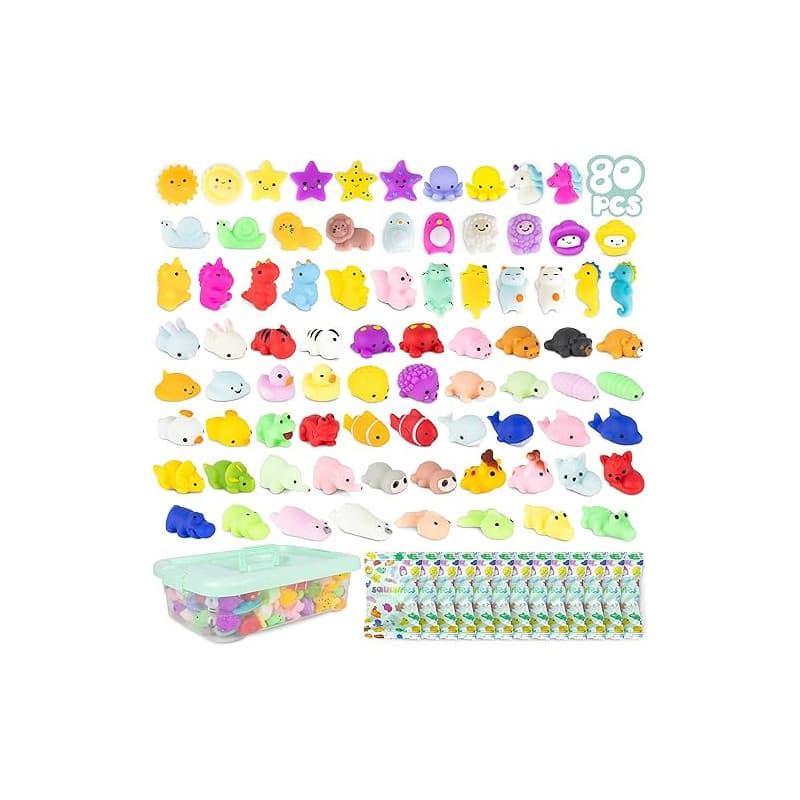 BONNYCO Mochi Squishy Kawaii Cadeau Anniversaire Enfants Invites, Pack 80 Cadeaux Anniversaire Invités Enfant. Petit Jouet Pinat