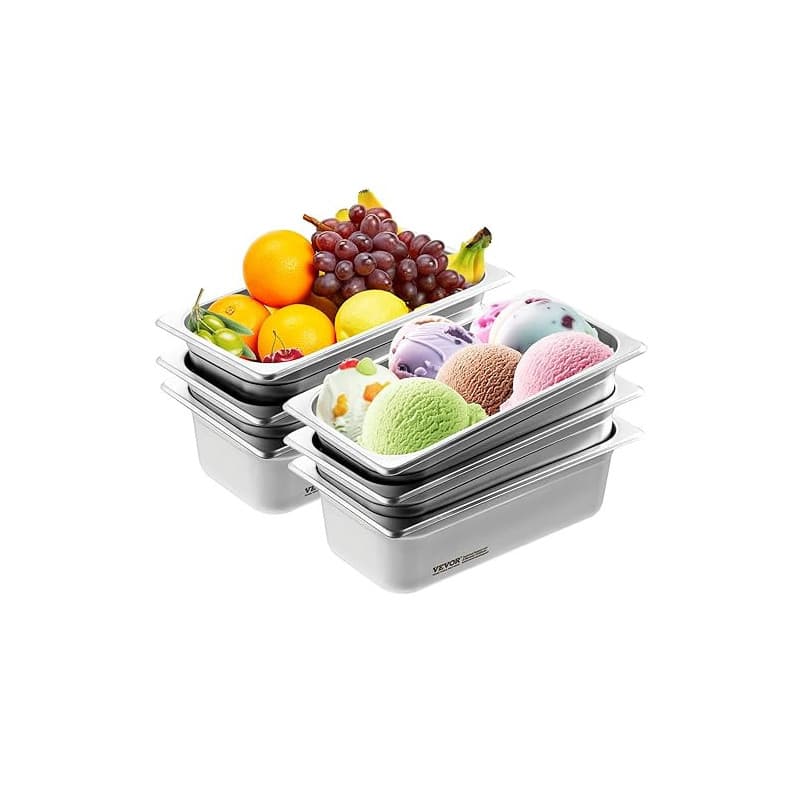 VEVOR Bac Gastronorme GN 1/3 Lot de 6, Récipient Inox pour Bain-marie 0,8 mm d'Épaisseur, Bac Inox Alimentaire 10 cm Profondeur,
