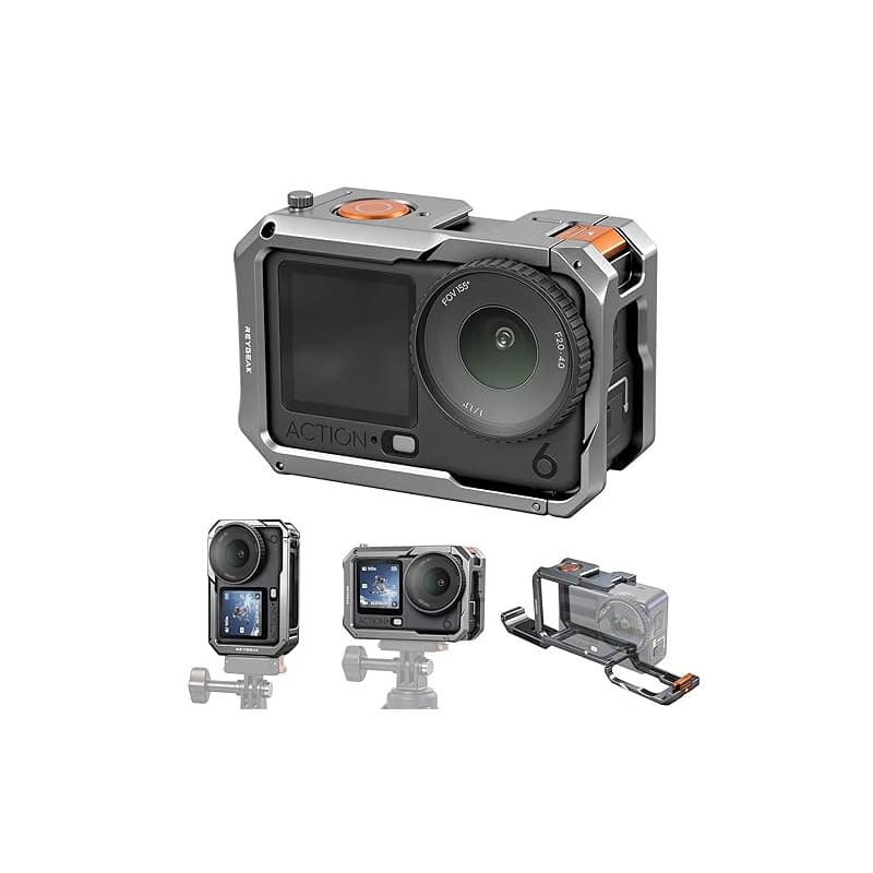 REYGEAK Cage en métal ultra légère pour DJI Osmo Action 6, cadre de protection en aluminium avec vis 1/4", chaussure froide, sup