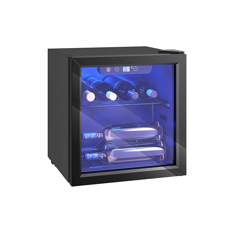 HOMCOM Cave à Vin 12 Bouteilles 36L, Réfrigérateur à Vin et Boissons avec Température Réglable 4-16 °C, Porte Réversible en Verr