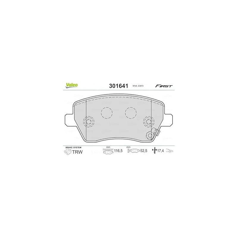 VALEO 301641 Jeu de plaquettes de frein FIRST, Essieu avant, contact de signal d'usure exclu, avec tôle anti-bruit