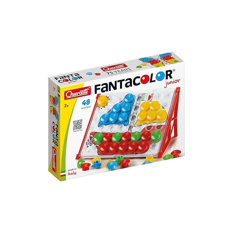 Quercetti FantaColor Junior Basic, 48 pcs, Mosaique Loisir Creatif, Jeu de Voyage Educatif, Motricité Fine, Jouet Enfant 2 Ans,