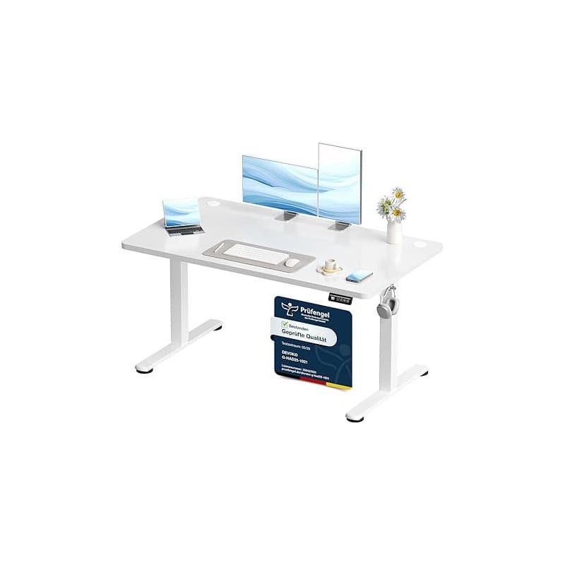 Devoko Bureau Assis Debout Électrique 120x60 cm - Bureau Informatique Réglable en Hauteur Motorisé - Table de Bureau Ergonomique