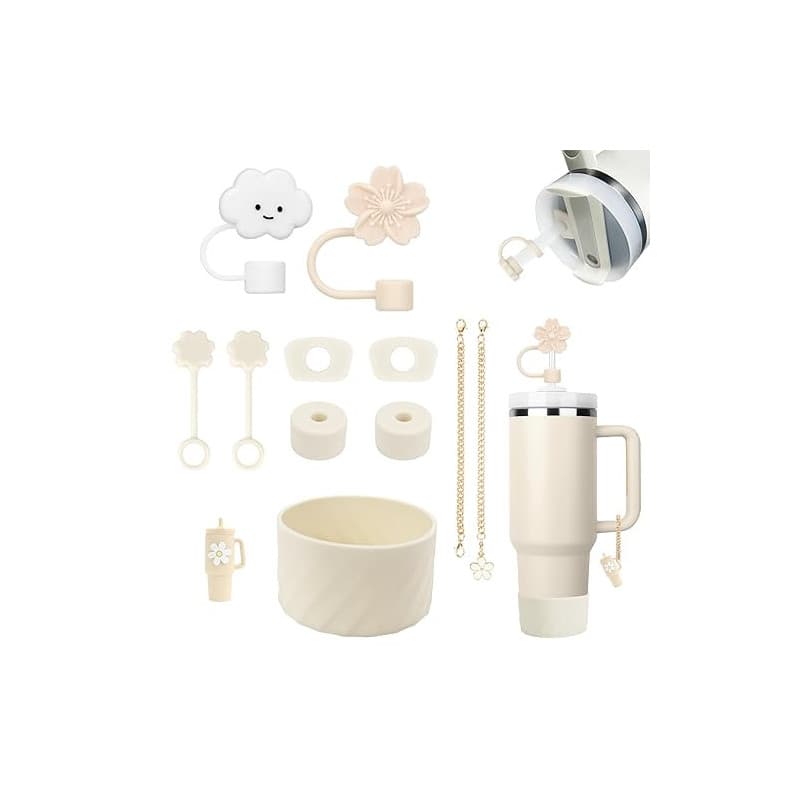 Lot de 11 Accessoires Stanley Cup, comprenant 6 Protections Anti-éclaboussures Stanley Cup, 2 Couvercles de Paille, 2 Accessoire