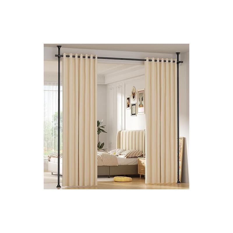 Zipglo Tringle Rideau Sans Percage ,155-350 cm (H) × 110-297 cm (L) ,Noir Cloison Amovible Sans Percage,Tringle à Rideaux Flexib