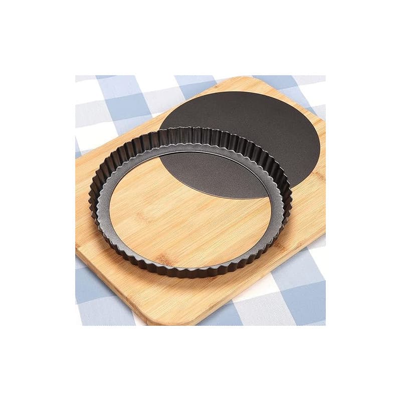 Sinnsally Moule a Tarte avec Fond Amovible,30CM Plat à Tarte,Moule a Tarte Cannelé Rond pour Quiche Gateau Tartelette,Revêtement