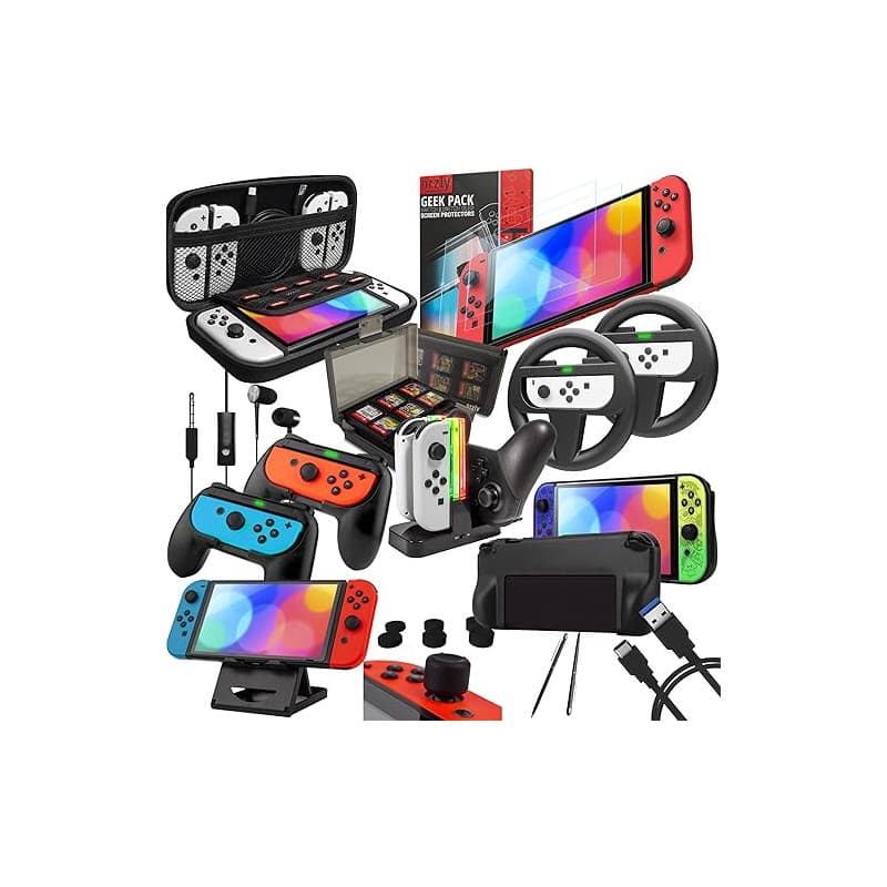 Orzly Kit d'accessoires conçu pour Les Accessoires Nintendo Switch Geeks et boîtier de Console OLED et Protecteur d'écran, poign