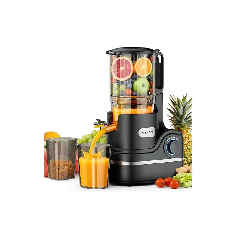 AIRMSEN Extracteur de Jus à Froid Avec Goulotte Extra Large de 147 Mm, Capacité de 2,1 L, Extracteur de Jus pour Fruits et Légum
