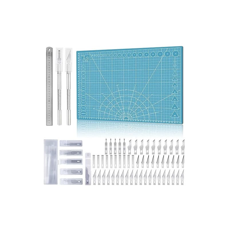 Miuzei Ensemble Tapis DéCoupe A3 Avec 55 Couteaux De Bricolage Tapis De Bricolage Auto-Cicatrisant Sous-Main Pour Le Bureau Tapi