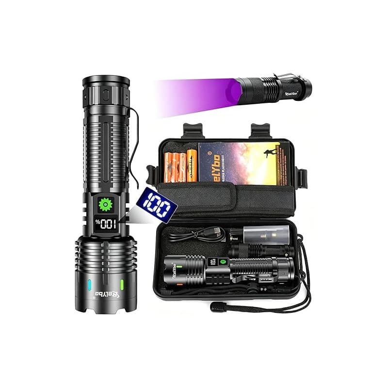 Relybo Lampe Torche LED Ultra Puissante, 1000000 Lumen Lampe De Poche, Lampe Torche Rechargeable USB, Lampe De Poche LED Ultra P