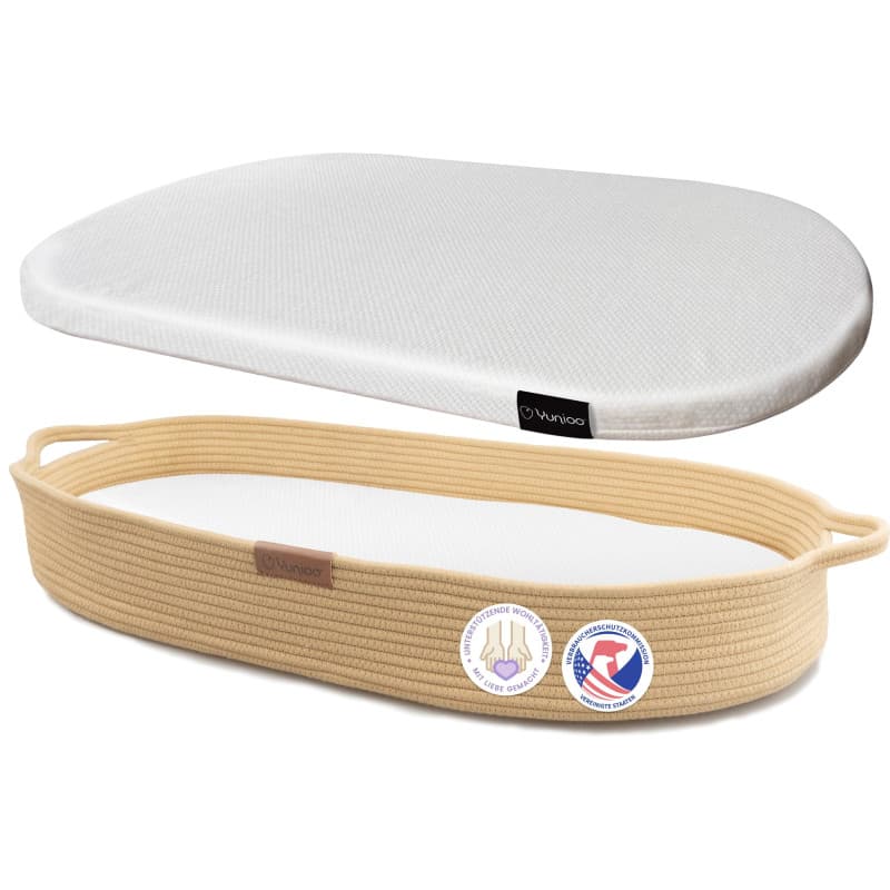 Yunioo matelas à langer, panier à langer avec coussin de voyage supplémentaire, matelas à langer en mousse et housse hydrofuge,