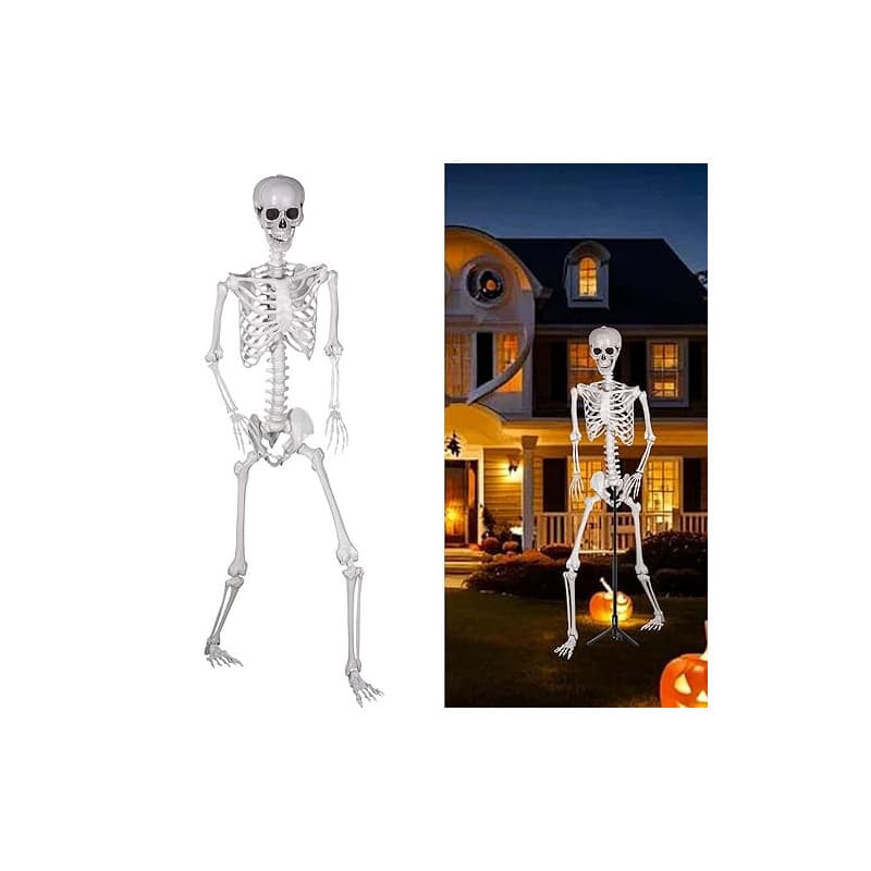SIFOEL Squelette d'halloween 240cm Géant avec Articulations Mobiles en Plastique Posable Réaliste pour Décoration d'halloween