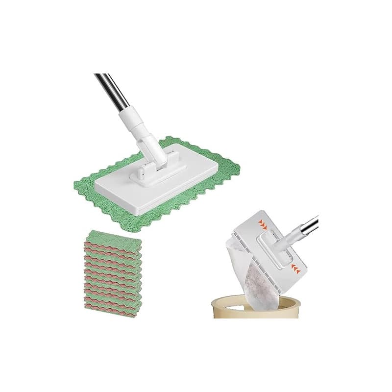 Balai-Serpillère Anti-Poussière Jetable avec Système de Pince,Lazy Portable Mop with 10 Reusable Cloths,Balai pour Nettoyage Hum