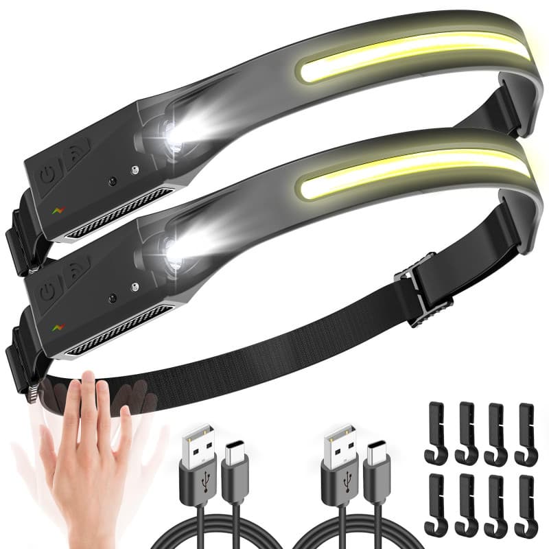 UNBON Lampe Frontale LED Ultra Puissante, Lampe Frontale Rechargeable USB C avec 5 Modes d’Éclairage, Détecteur de Mouvement, IP