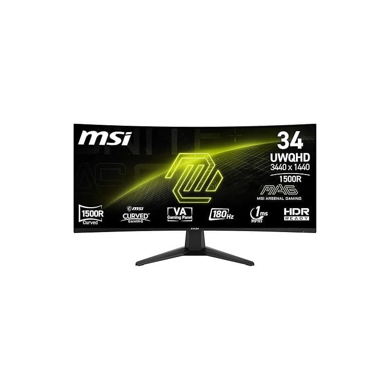 MSI MAG 346CQ Écran Gaming incurvé 34" UWQHD - Dalle VA 1500R 3440 x 1440, 180 Hz / 1 ms, HDR Ready- DP 1.4a, HDMI 2.0b, sans Bo