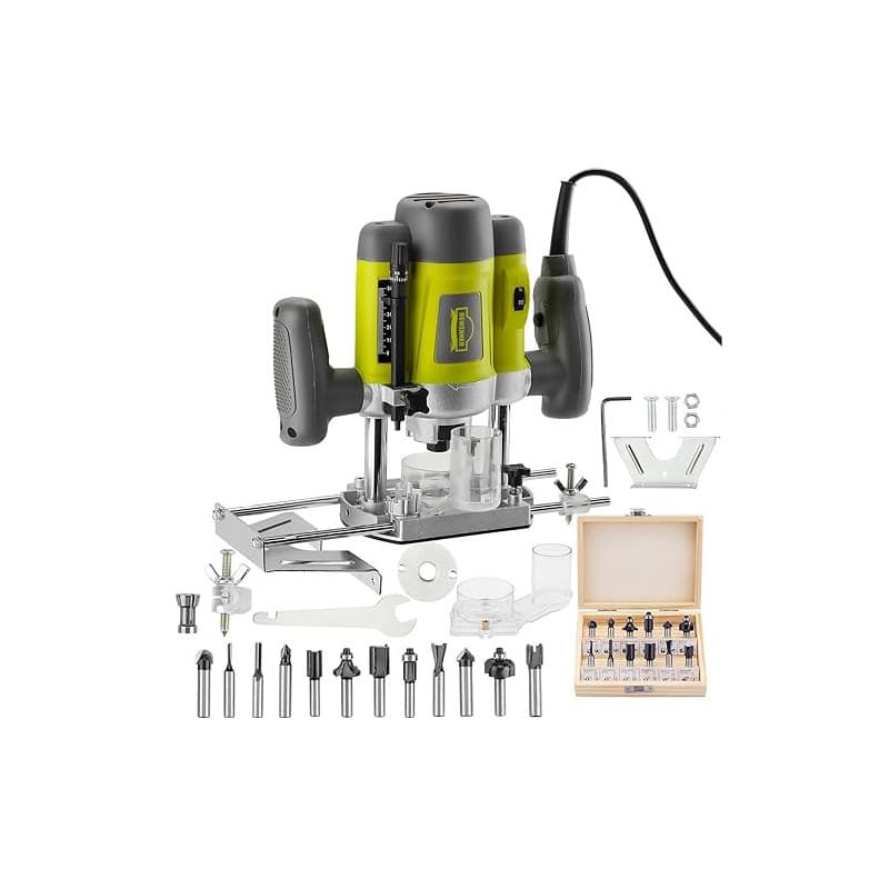 Défonceuse affleureuse électrique, Dewinner à Bois 1200W, profession plastifieuse avec Accessoires Coffret de 12 Fraises à défon