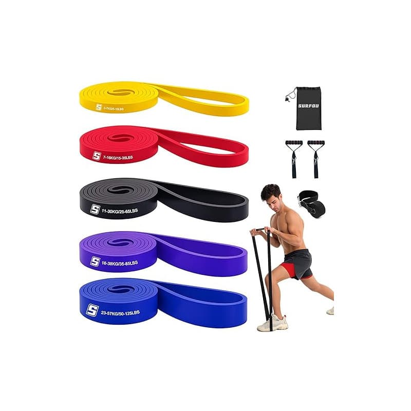 SURFOU Elastique Musculation 4 Niveaux, Bande avec Sac de Transport, Guide d’Exercice, avec Ancre de Porte et 2 Poignées – Parfa
