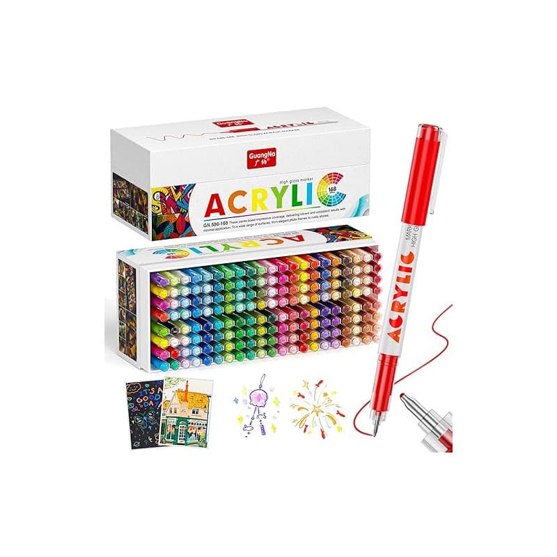Sonlaryin 168 Couleurs Feutre Acrylique, Marqueur Peinture Acrylique à pointe dure de 1 mm Pour Papier, Verre, Métal, Céramique,