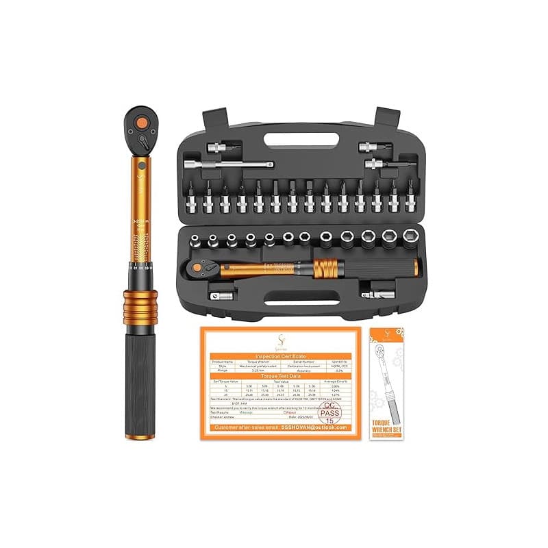 33 Pièces Clé Dynamométrique 1/4", 3-25Nm Cle Dynamométrique Velo, Précision ±3%, Kit D'entretien avec Douilles Hex, Barre D'ext