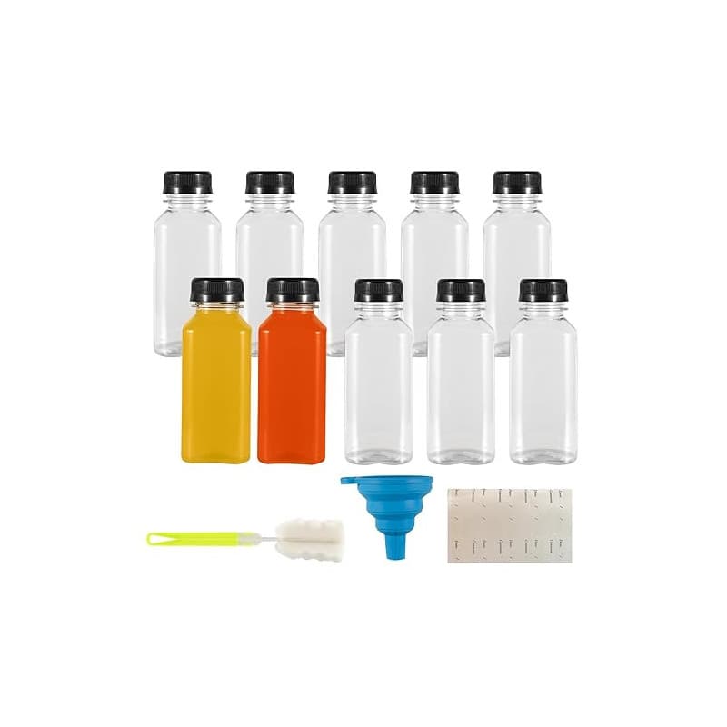 Yzpklhw Lot de 10 bouteilles de jus en plastique de 250 ml avec couvercles inviolables, vides et réutilisables, pour lait, eau,