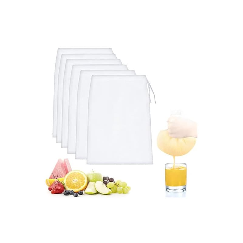 Quelcc 6 Pièces Sac à Lait de Noix, 20 × 30 Cm Sacs à Fromage en Nylon, Filtre Lait Végétal Reutilisable, pour Jus de Légumes et