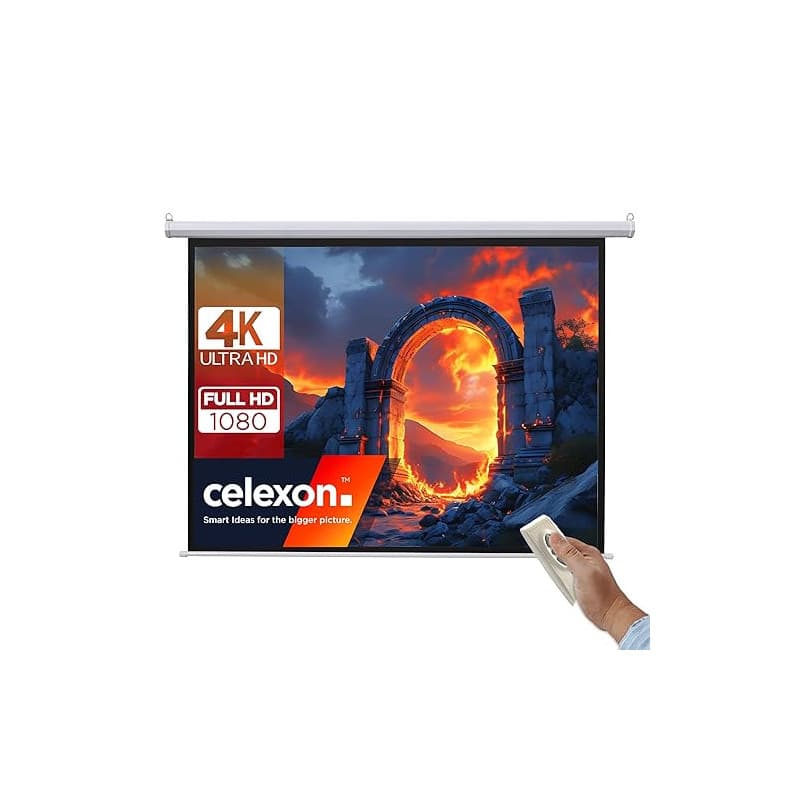 celexon Basic Écran de Projection motorisé 110" | 200x200 cm 1:1 | Écran Full-HD 4K pour Le Home Cinéma ou présentations de Bure