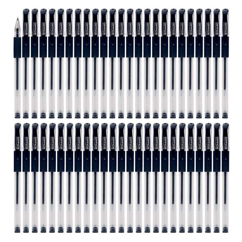 OFFICER PRODUCTS Lot de 50 stylos à bille gel - Encre gel - Noir - Diamètre de la boule : 0,5 mm - Encre résistante à l'eau et n