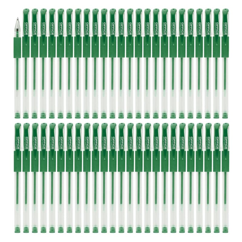 OFFICER PRODUCTS Lot de 50 stylos à bille gel - Couleur de l'encre gel : vert - Diamètre de la boule : 0,5 mm - Stylo gel - Encr