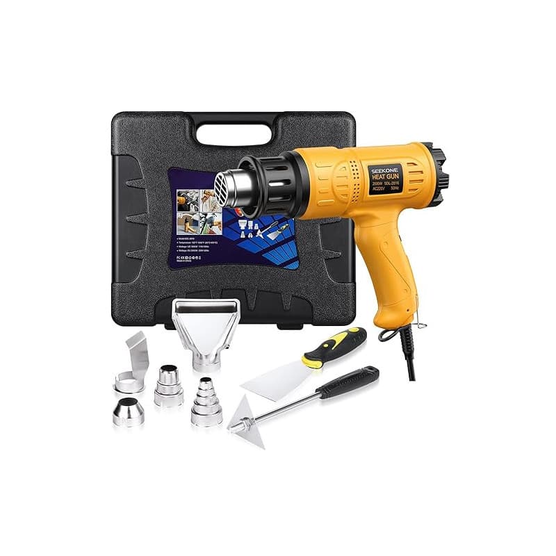 Décapeur Thermique Kit, SEEKONE Pistolet à Air Chaud 2000W avec Mallette à Outils, Réglable Température 50-600°C 190-500L/min, a