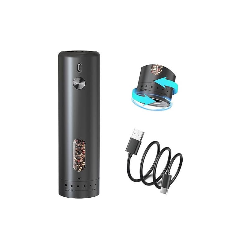 Moulin à sel et à poivre électrique, Moulin a Poivre Electrique Grande Capacité de 110 ml, Réglage par Engrenage Externe à 5 Niv