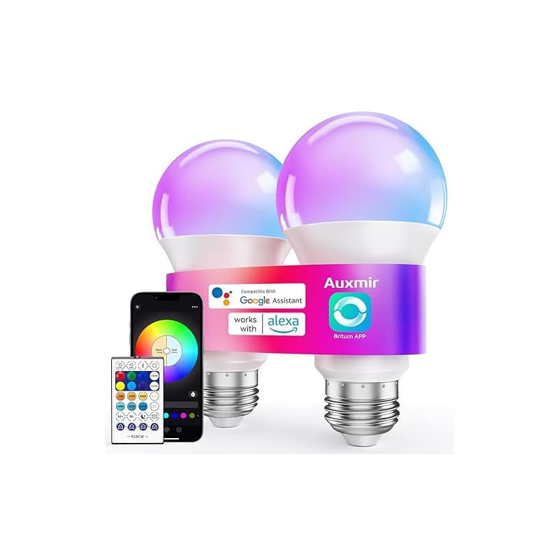 Auxmir Ampoule Connectée WiFi, Ampoule LED Intelligente E27 Multicolore 2700K-6500K 10W 800LM, Compatible Alexa/Google Home, 16