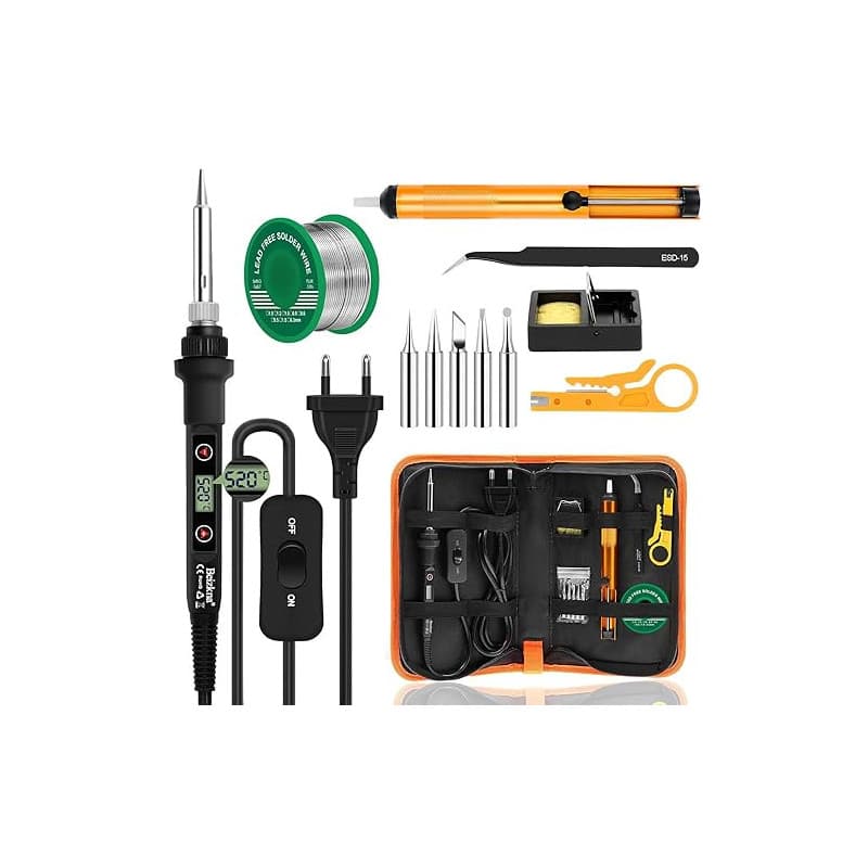 Fer à Souder Kit 80W Température Réglable 180-520°C Electronique de Precision avec Interrupteur ON/OFF, 5 Conseils de soudage, P