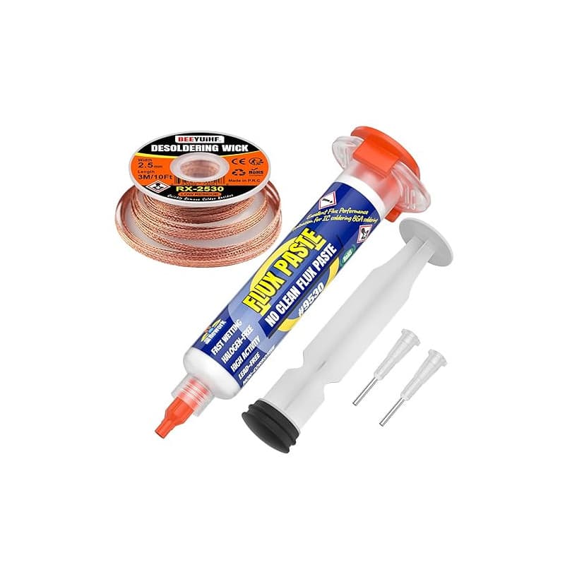 BEEYUIHF 10cc/10mL Seringue flux de pâte à souder avec 2.5 mm 3 Mètre Tresses à Dessouder pour PCB/IC/BGA/SMD Électroniques Soud
