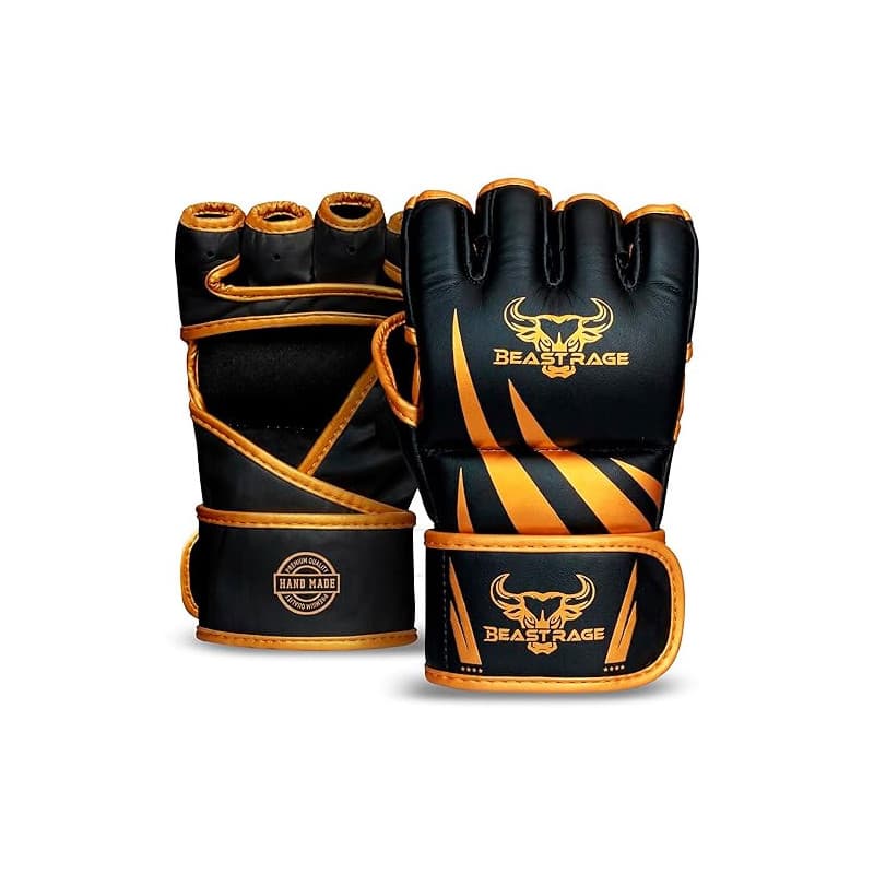 BEAST RAGE Gants de MMA qualité supérieure fabriqués à la Main,Mitaines de Grappling durables à Paume Ouverte pour Le JJB,l'UFC,