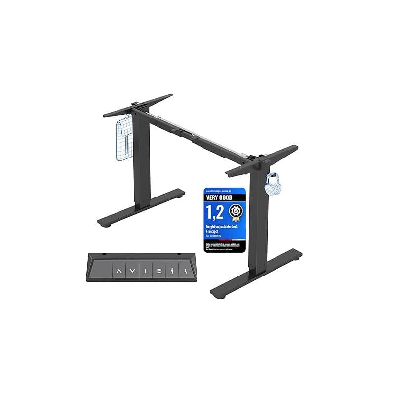 FLEXISPOT Basic Bureau Assis Debout Bureau Électrique Réglable en Hauteur, Cadre en Acier à 2 Étages avec Puissant MoteurBouton,