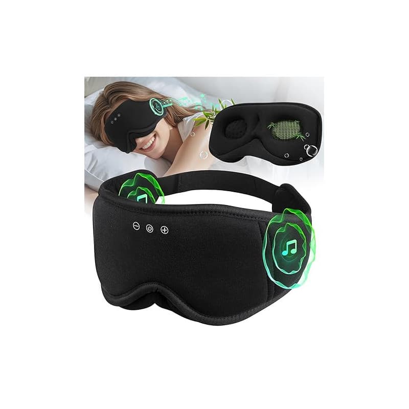 LC-dolida Bambou Masque de Sommeil Écouteur Bluetooth 5.4, 3D Masque de Nuit en Coton Bambou | Écouteurs de Sommeil Zero et 100%