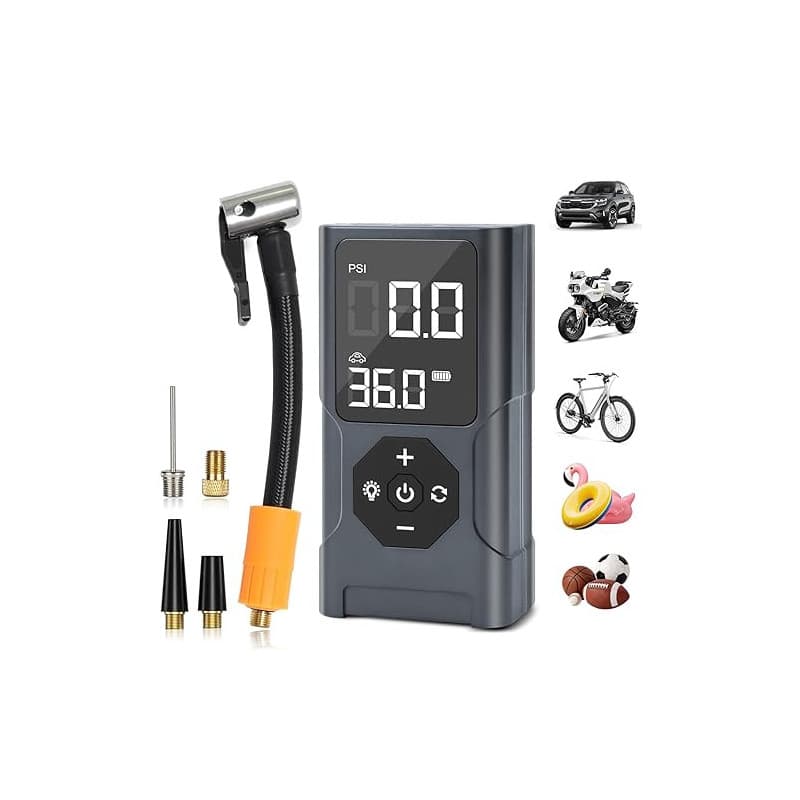 EFaith Compresseur À Air Portatif, gonfleur pneus voiture, Pompe À Velo Gonfleur Electrique, Gonfleur Pneu Sans Fil avec Batteri