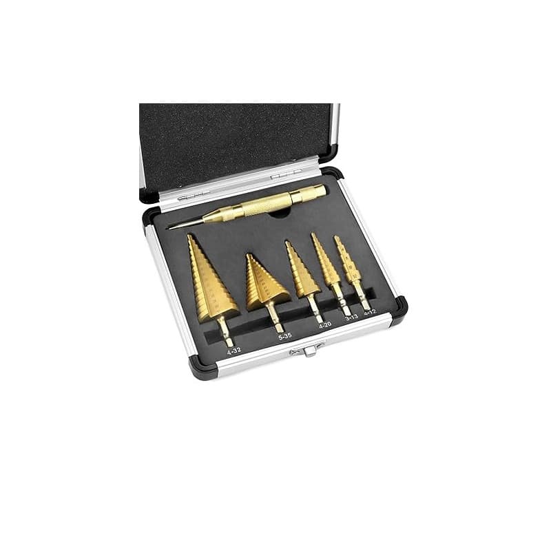 QWORK® 5 Tailles Foret Étagé HSS 4241-4-12mm/3-13mm/4-20mm/5-35mm/4-32mm - pour Plaques Métalliques/Bois/Plastique