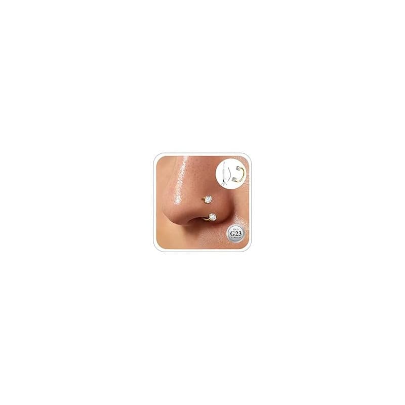 ESHIONER G23 Titane Nez Anneaux Fer à Cheval Piercing pour Femmes Argent Or 20g 7-10mm CZ Boucles Oreilles Cartilage Hélix Tragu