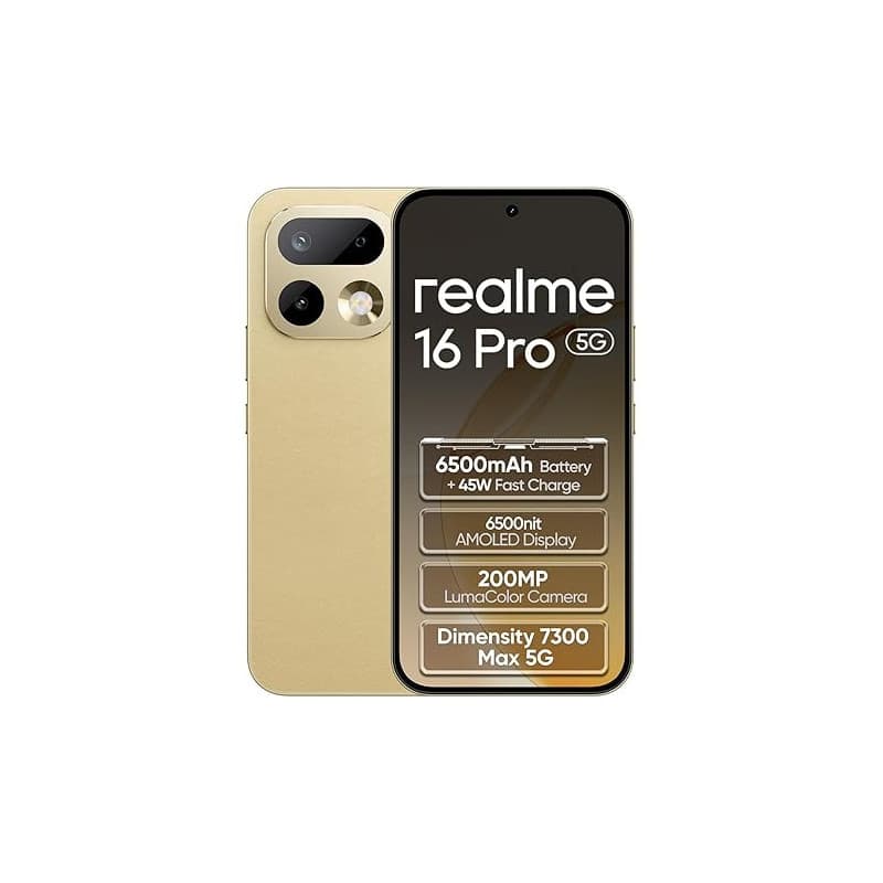 realme 16 Pro 5G Smartphone 8+256GB,Or Master,MediaTek Dimensity 7300 Max,6,78" 144Hz AMOLED,200MP OIS caméra arrière,50MP camér