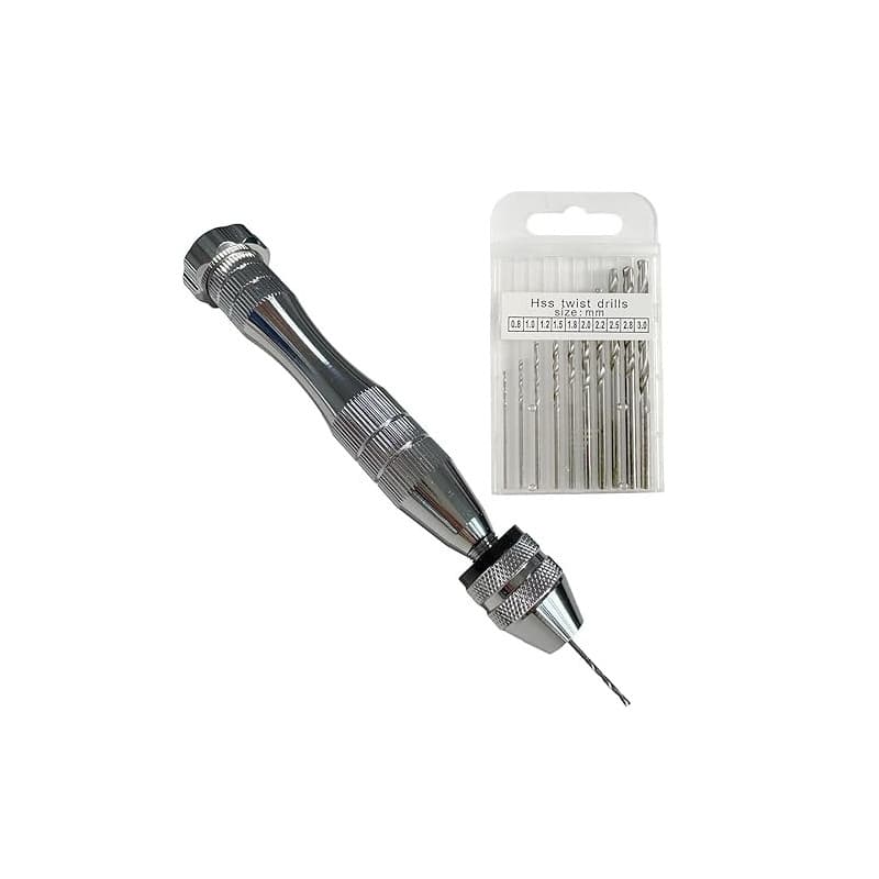 Mini perceuse de précision manuelle compacte, 10 forets 0,8–3 mm, mini drill pin vise, outil DIY bijoux, bricolage, modélisme, p