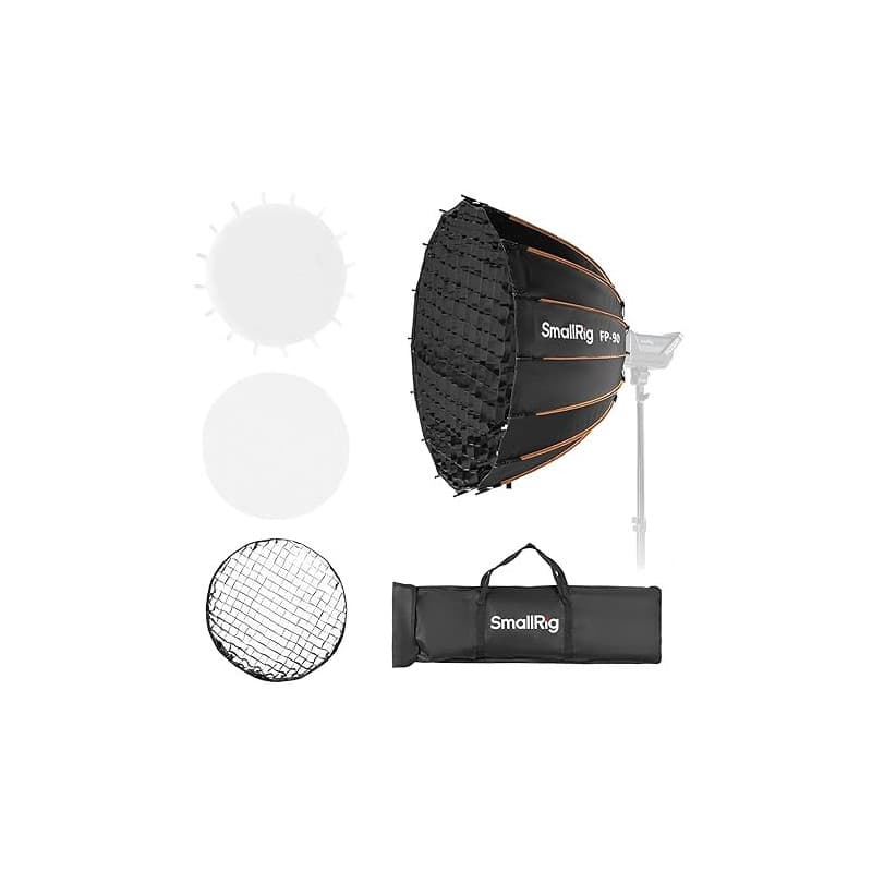SMALLRIG Softbox Parabolique FP-90 35.4" avec Monture Bowens, Dégagement Rapide avec Grille en Nid d'abeille et Diffuseurs, pour