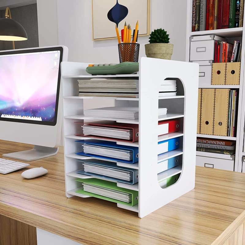 PUNCIA 7 Niveaux Organiseur de Bureau Banette Trieur Bac à Courrier Module de Rangement Organisateur de Papier Casier A4 Plateau