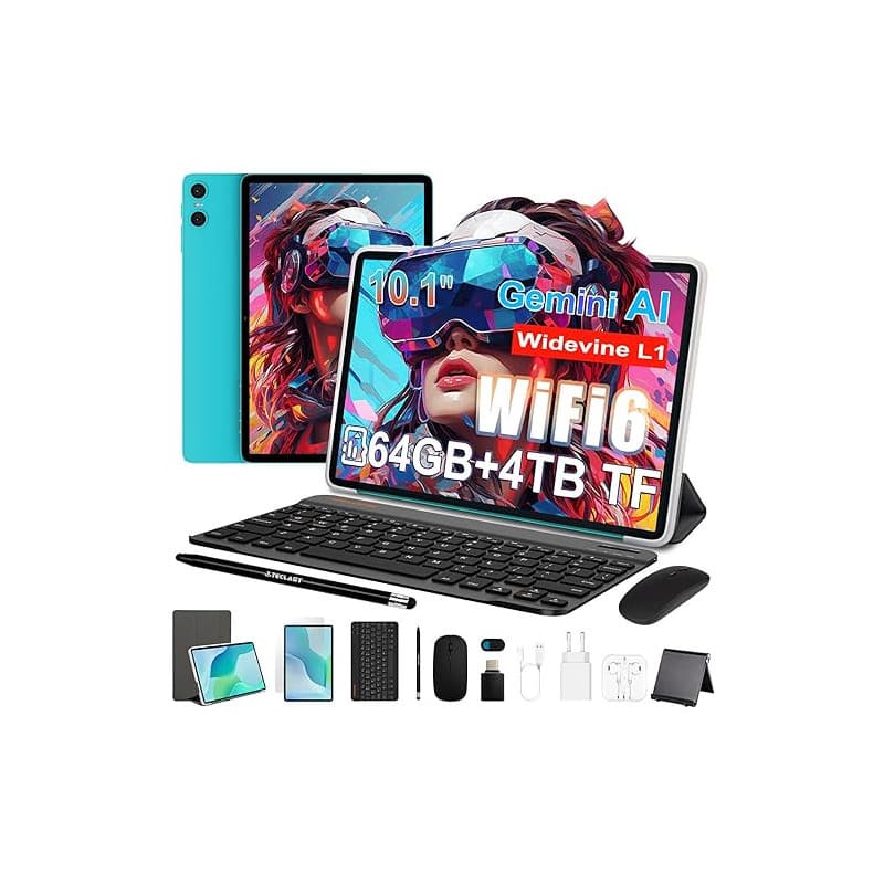 TECLAST P33 Tablette 10 Pouces Gemini AI, Android Tablette Tactile avec 10 Accessoires, 64GB+4TB TF, 2GHz Octa-Core, Widevine L1