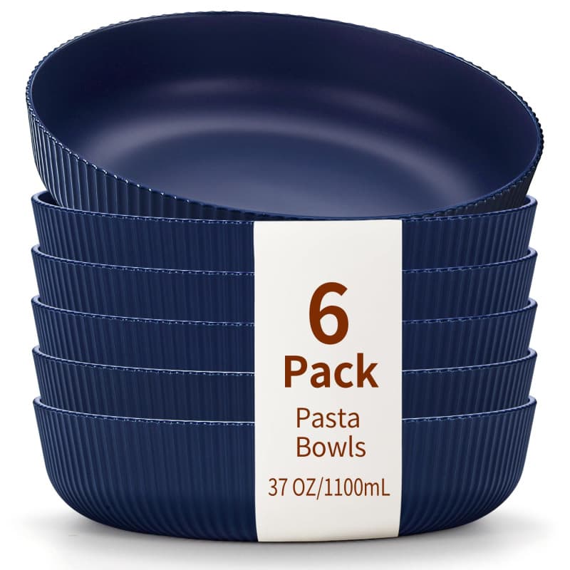 HOMQUEN Bols à Pâtes Ensemble de 6, Assiettes Creuses, Bols à Salade de 1100 ml Bols à Soupe Bleu, Grands Bols de Service Pour P
